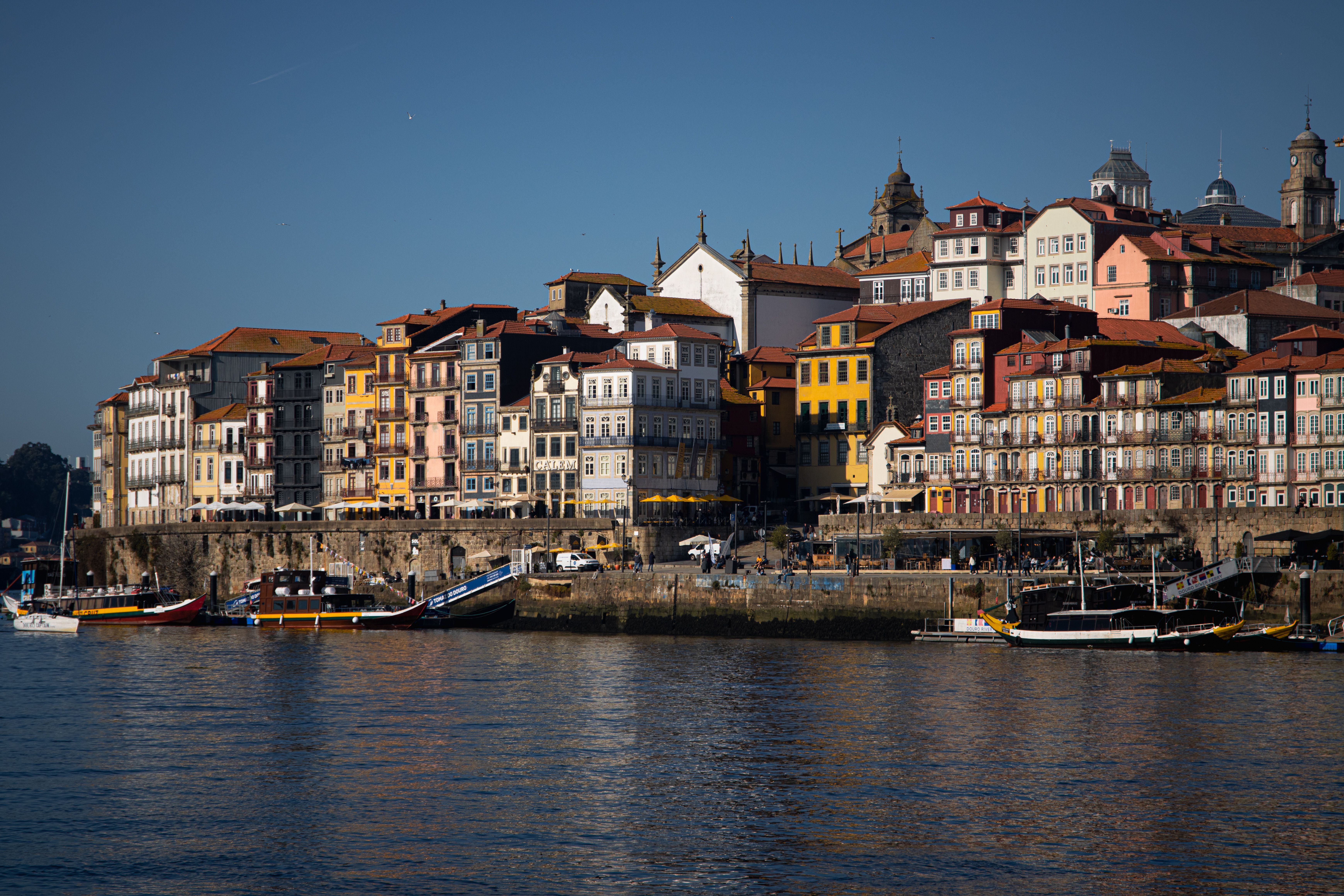 Colorful buildings along the Douro River in Porto Portugal