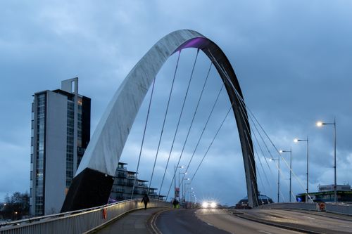 Free The iconic Clyde Arc Bridge in Glasgow, Scotland, captured on a moody winter day. Stock Photo