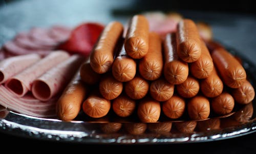 Free Hotdog and Ham on Plate Stock Photo