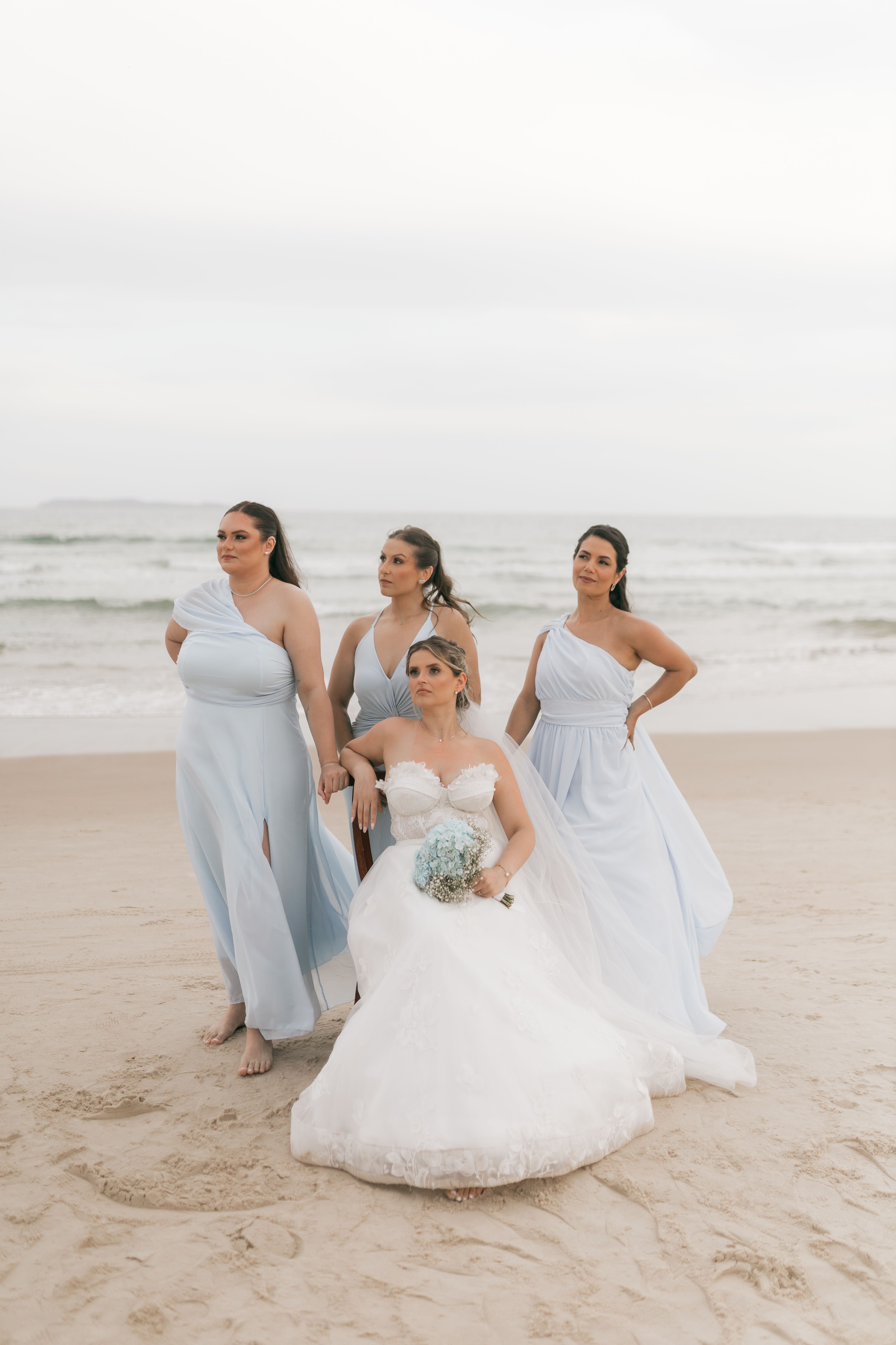 Bride Celebrating on Beach with Bridesmaids Free Stock Photo Bride Celebrating on Beach with Bridesmaids Free Stock Photo