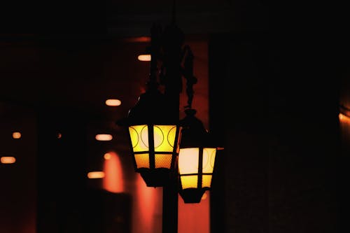 Free stock photo of back light, ceiling lamp, city street Stock Photo