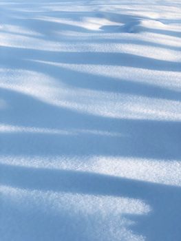 Abstract shadows create patterns on glistening white snow on a serene winter day.