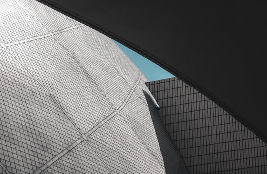 Geometric architectural detail of Hong Kong's cultural landmark, showcasing modern design.