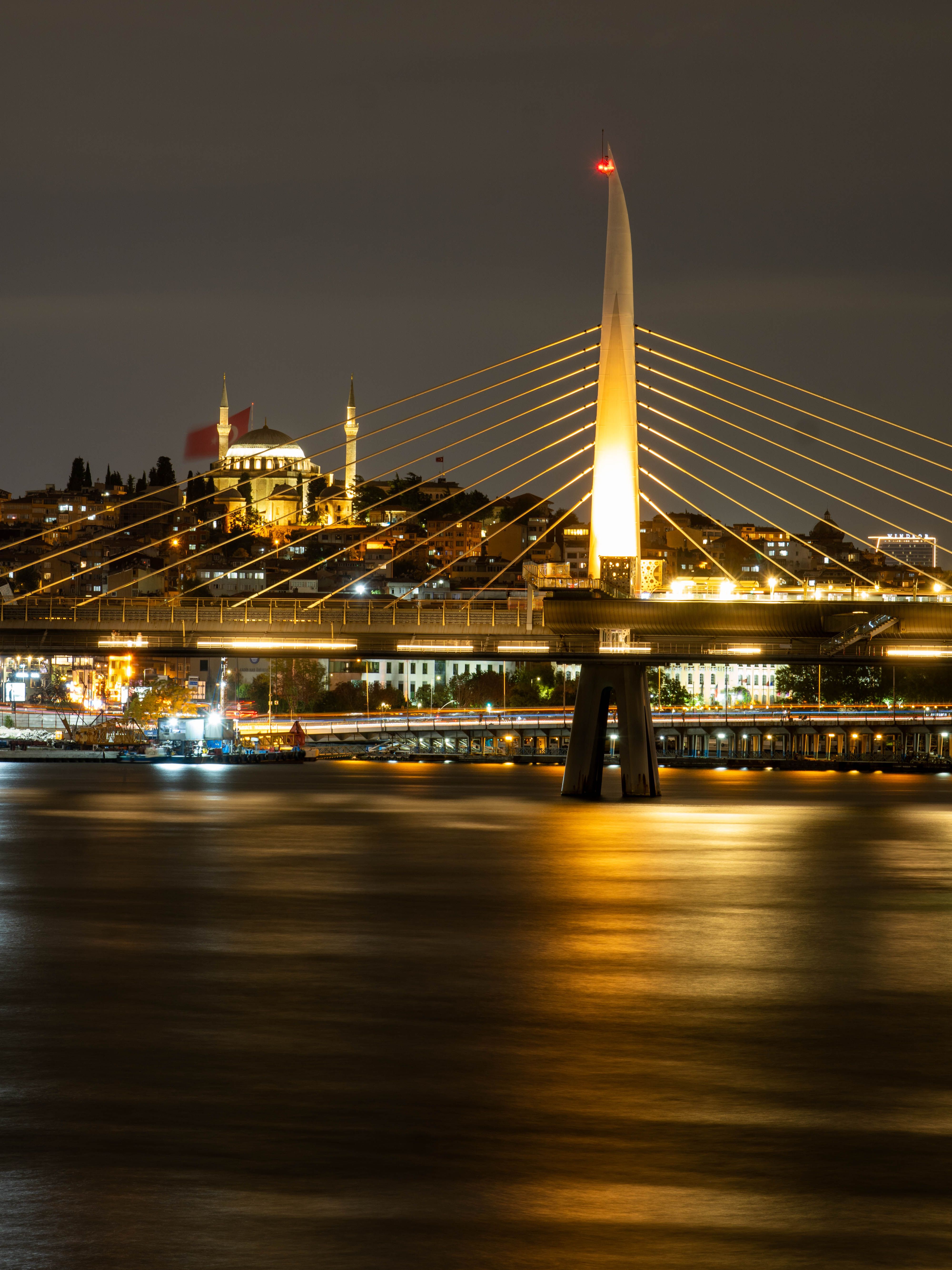 Golden Horn Night View with Bridge and Cityscape · Free Stock Photo
