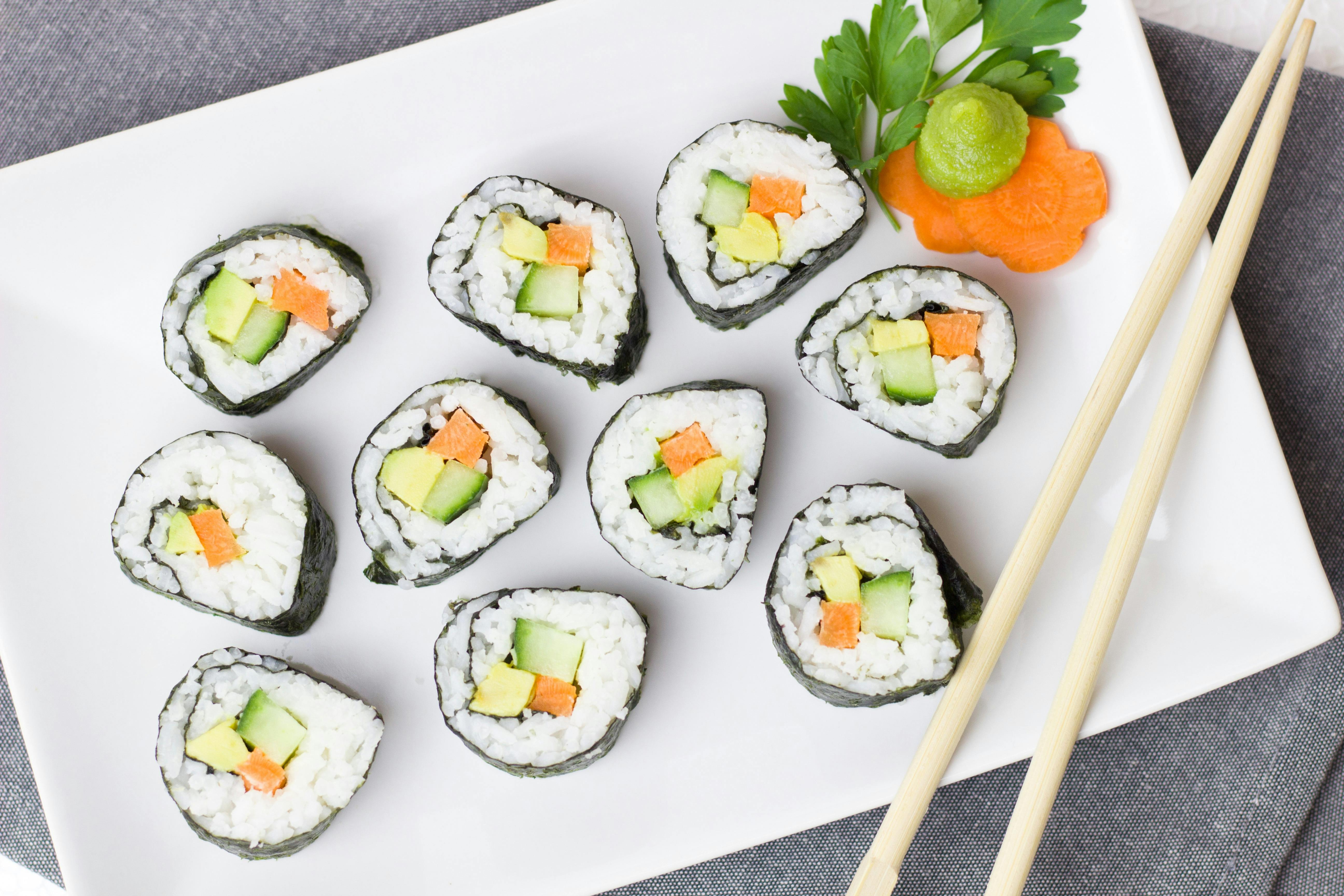Sushi on Black Rectangular Tray · Free Stock Photo