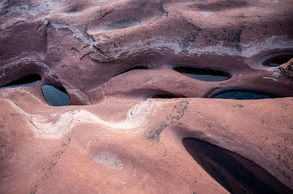 The red rock formations of Garden of the Gods in El Paso County with Pikes Peak in the background