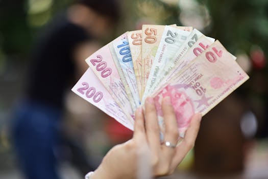 A variety of Turkish Lira in hand, showing multiple banknote denominations.