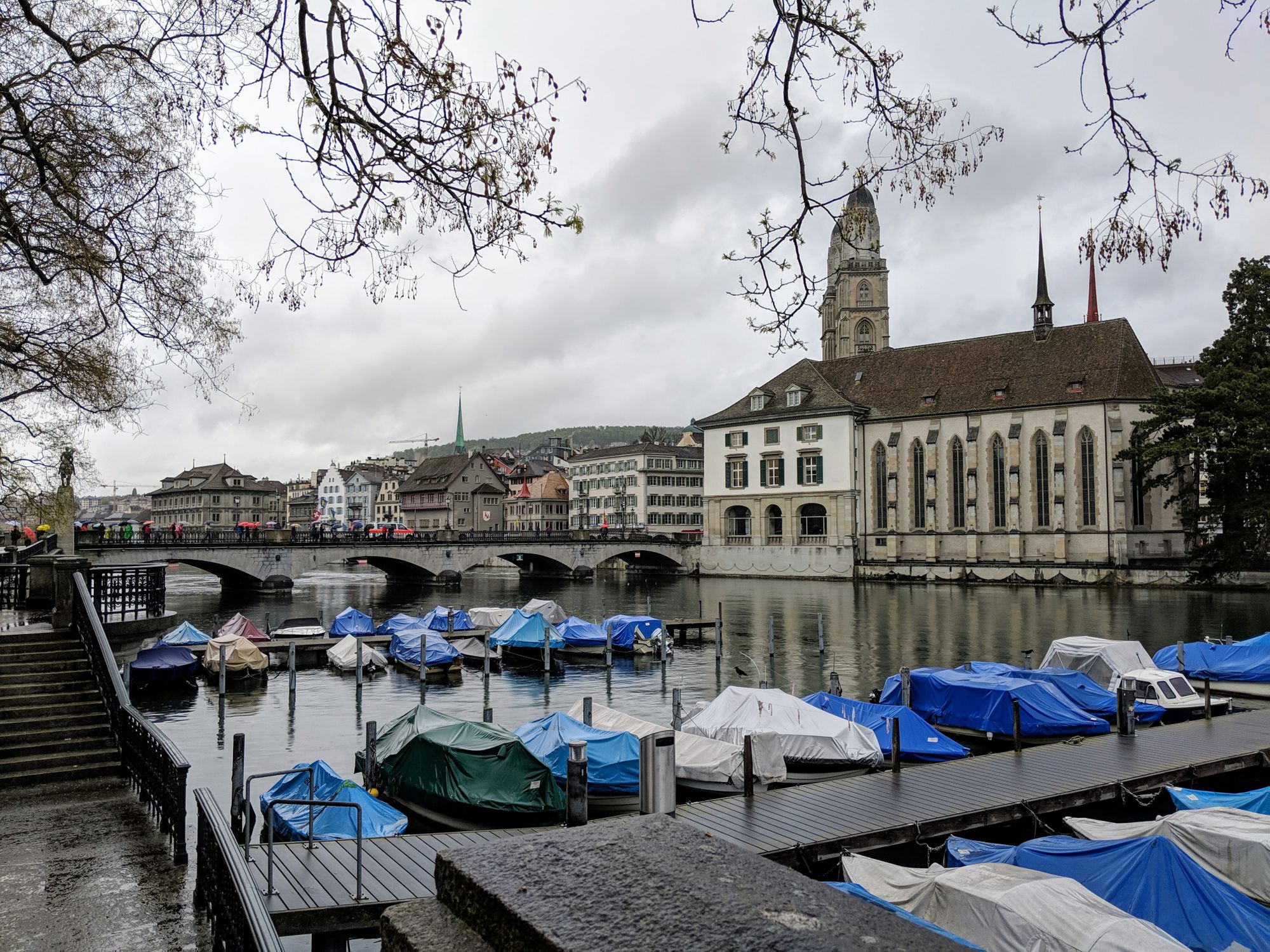 Zurich old town along the Limmat waterfront