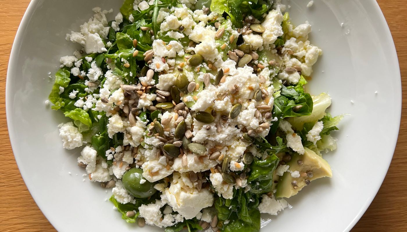 healthy grilled chicken salad — Fresh Mediterranean Greek Salad with Feta and Olives · Free. Photo: Pexels