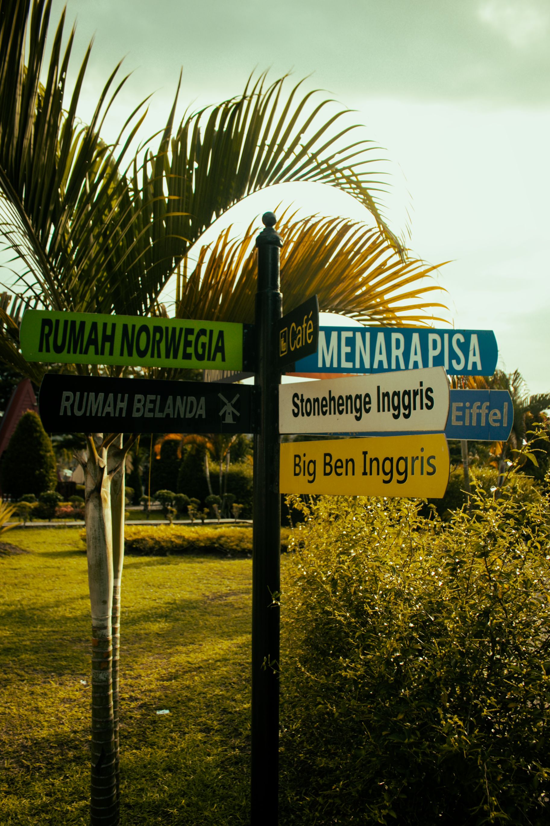 Directional Signpost to Famous World Landmarks