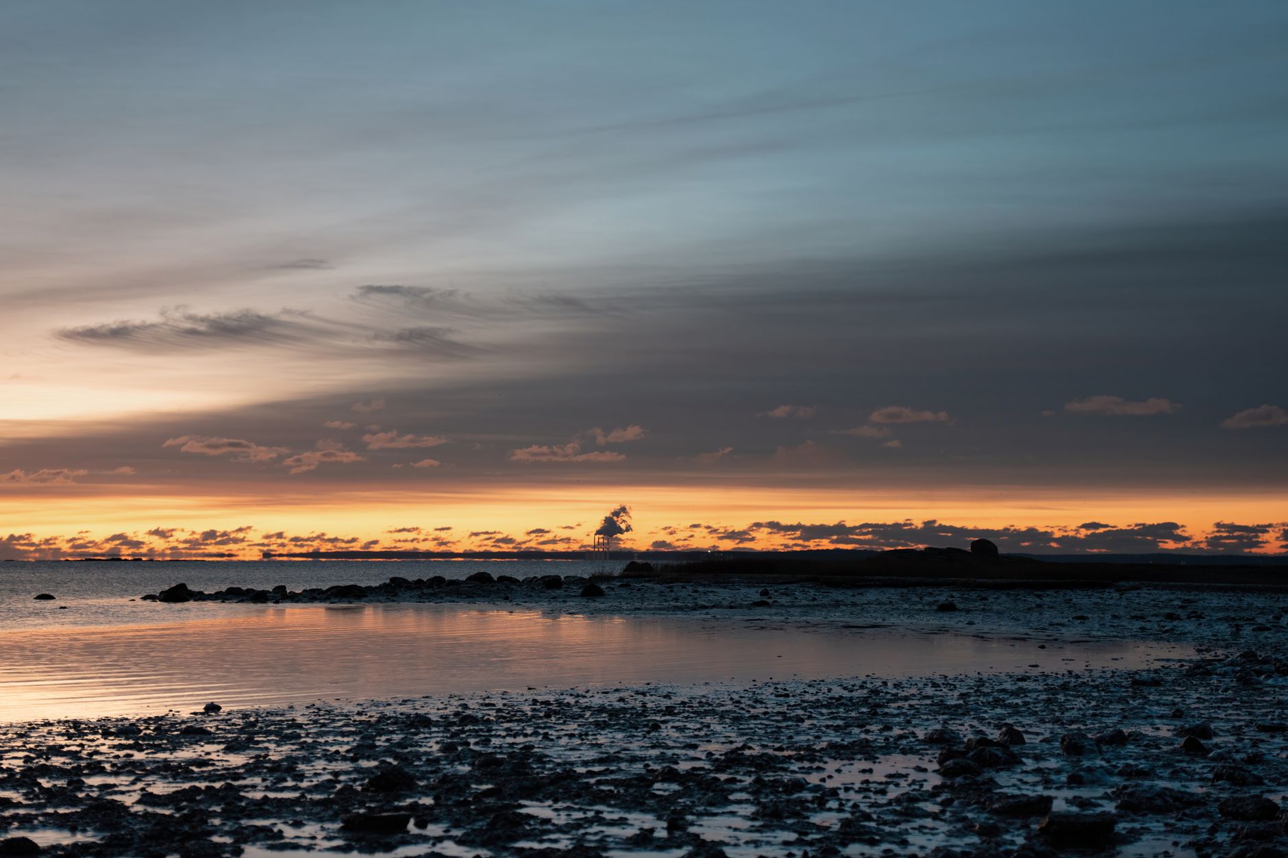 Tranquil winter sunrise over Cove Island Park in Stamford, CT.