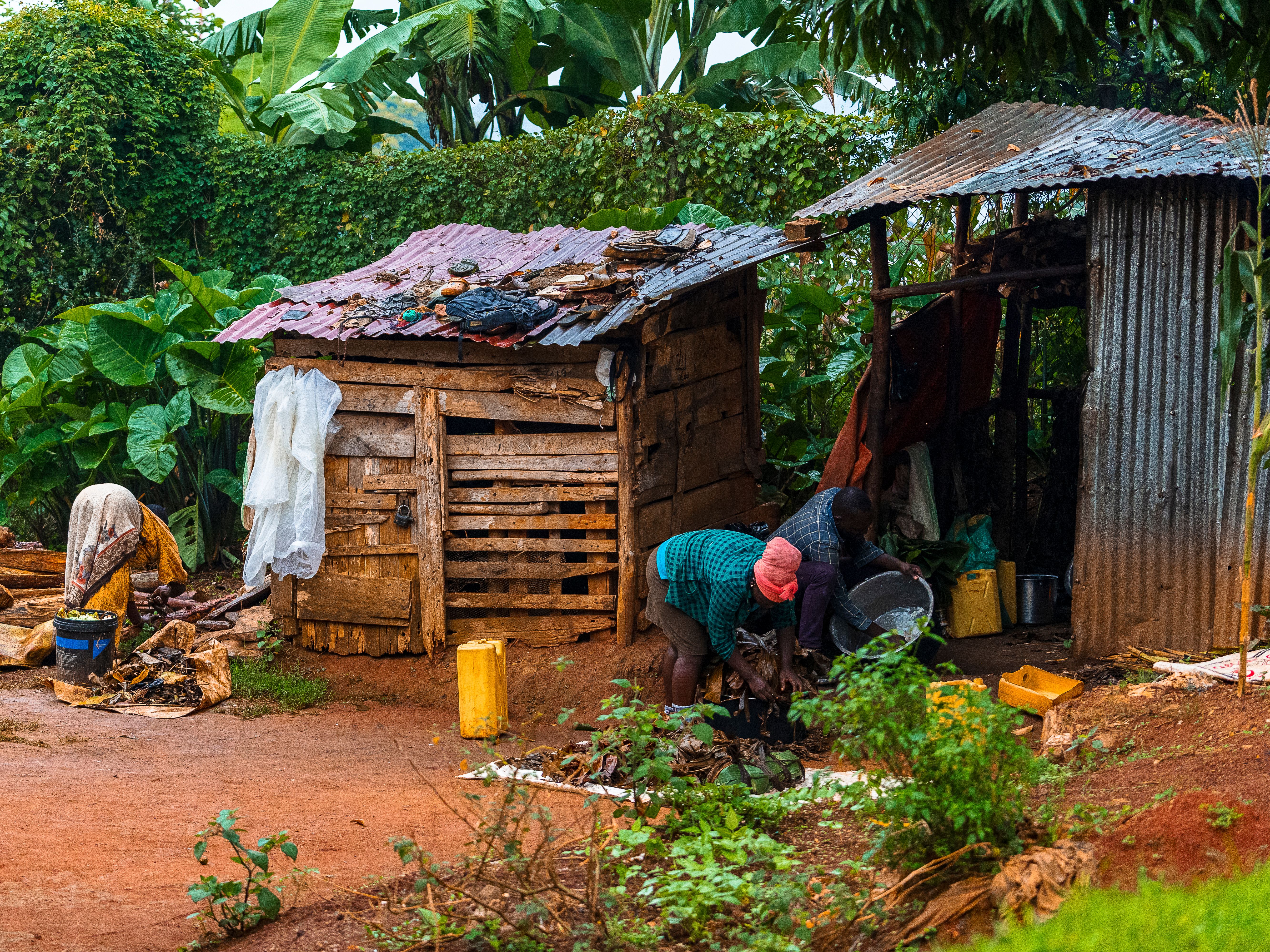 A glimpse into daily village life in rural Africa with people engaged in local activities.
