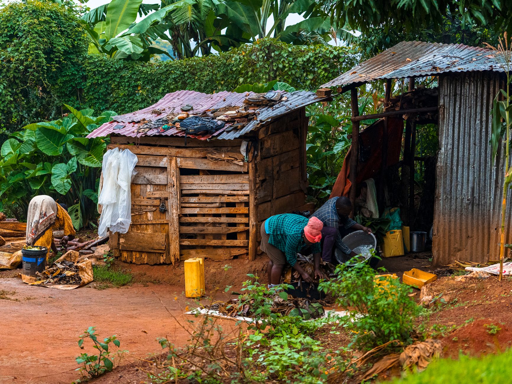 A glimpse into daily village life in rural Africa with people engaged in local activities.
