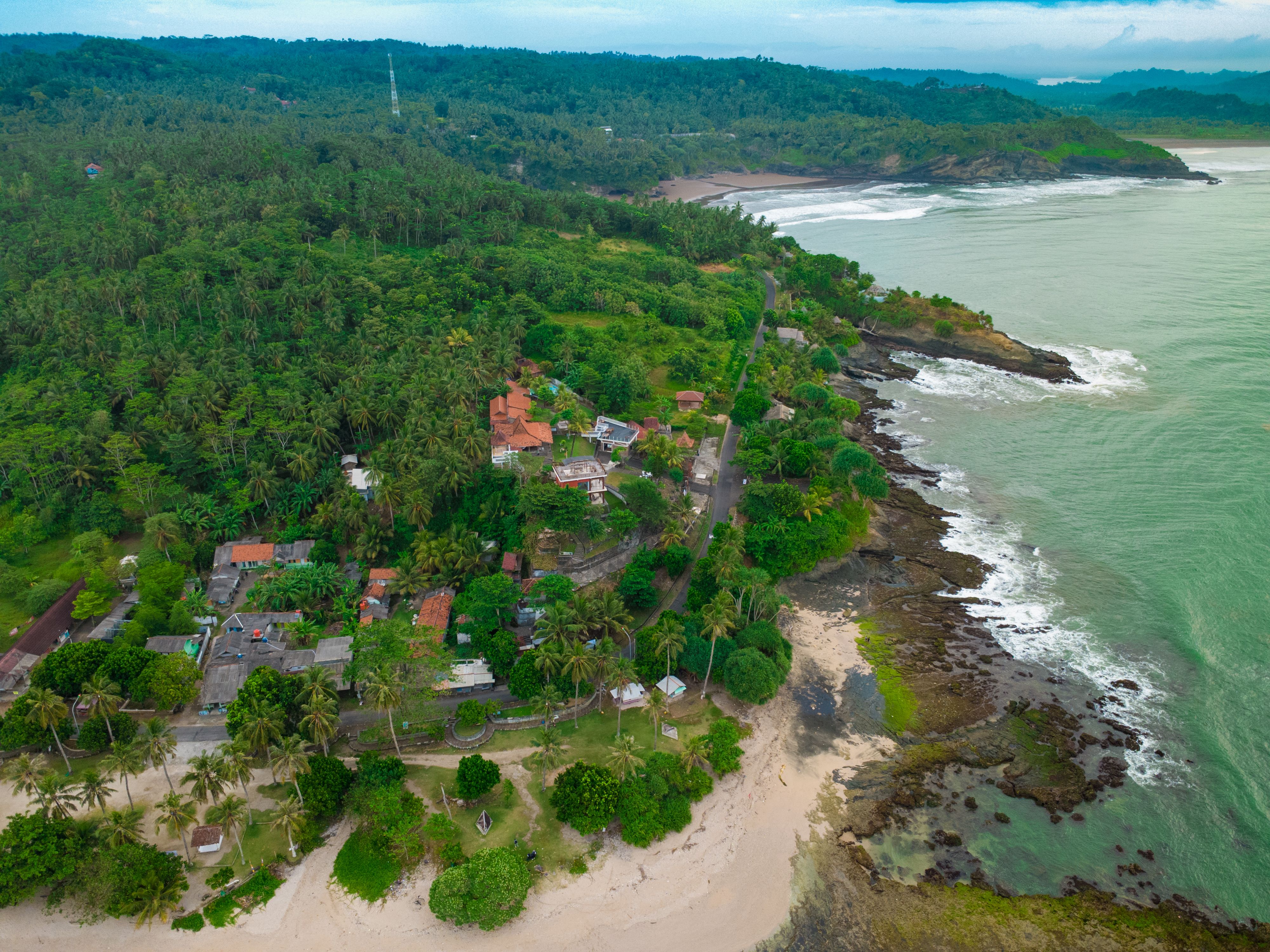 Aerial View of Scenic Coastline in Jawa Barat, Indonesia · Free Stock Photo