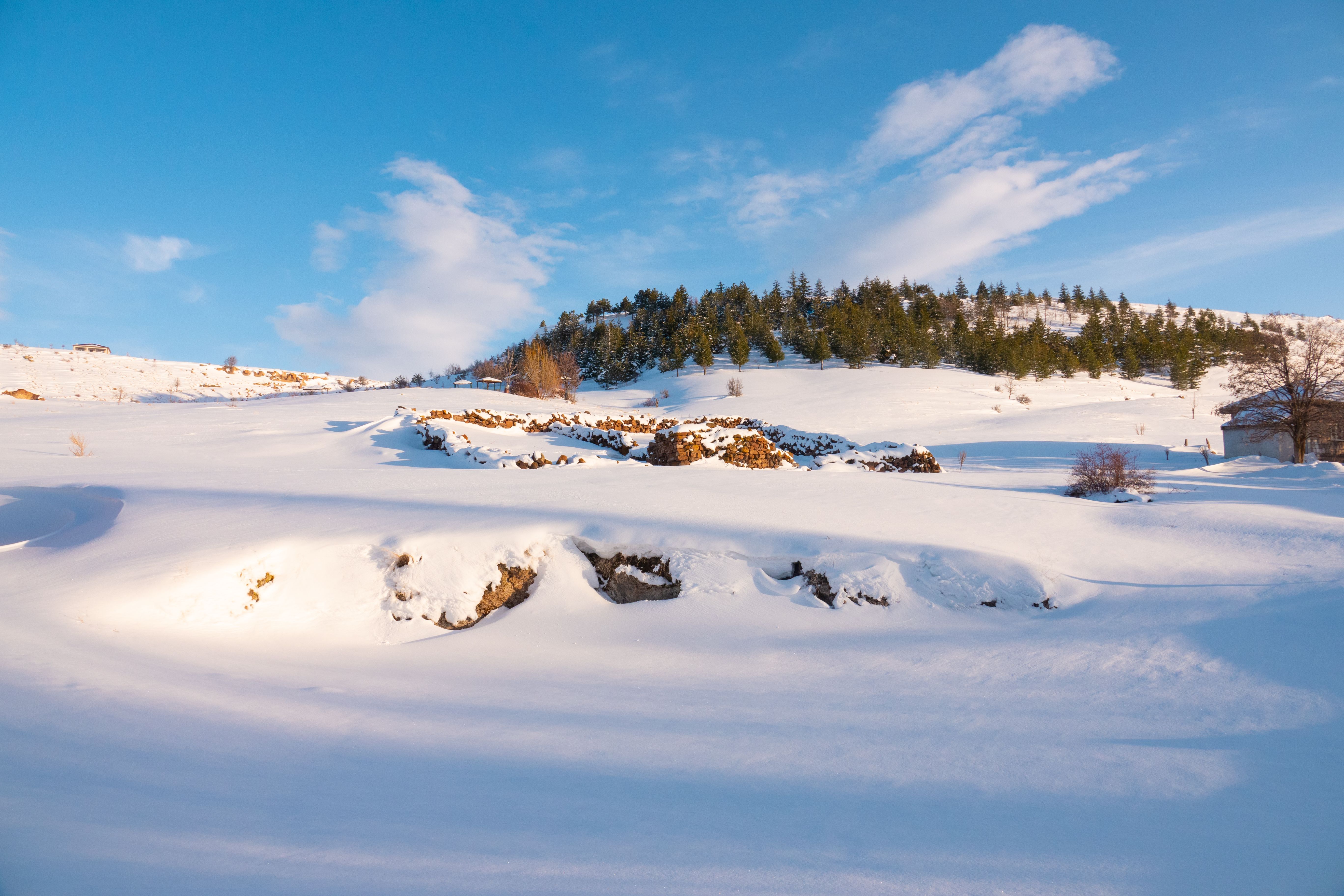Snowy mountain landscape in Mavrovo, North Macedonia during winter