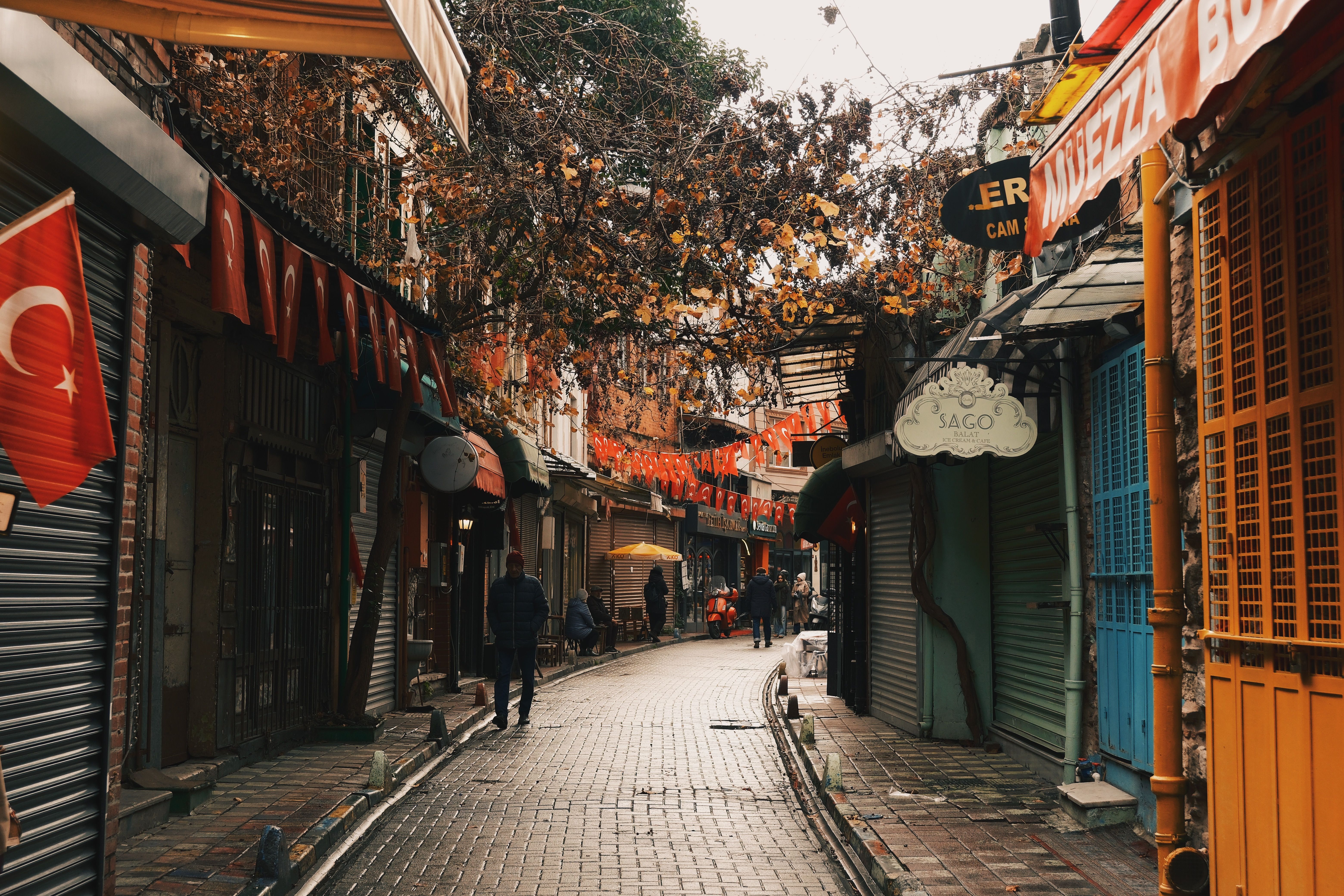 Charming Istanbul Street with Turkish Flags Displayed · Free Stock Photo