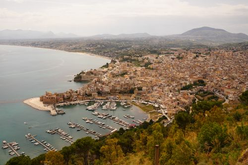Free Beautiful aerial photograph of Castellammare del Golfo's coast and marina in Sicily, Italy. Stock Photo