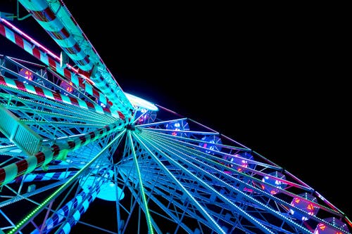 Free stock photo of blue neon, carnival, ferris wheel Stock Photo
