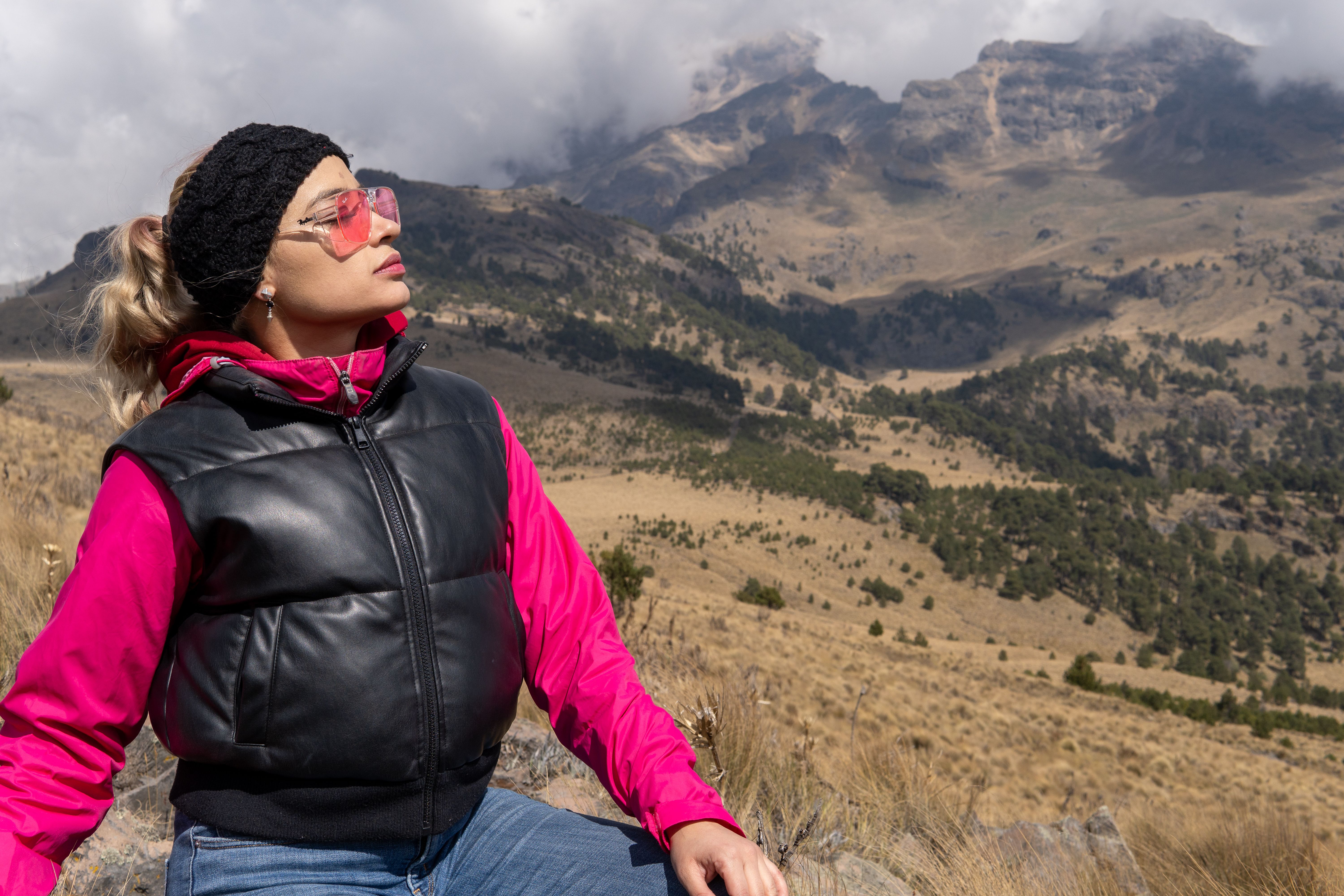 Woman Enjoying Mountain View in Puebla