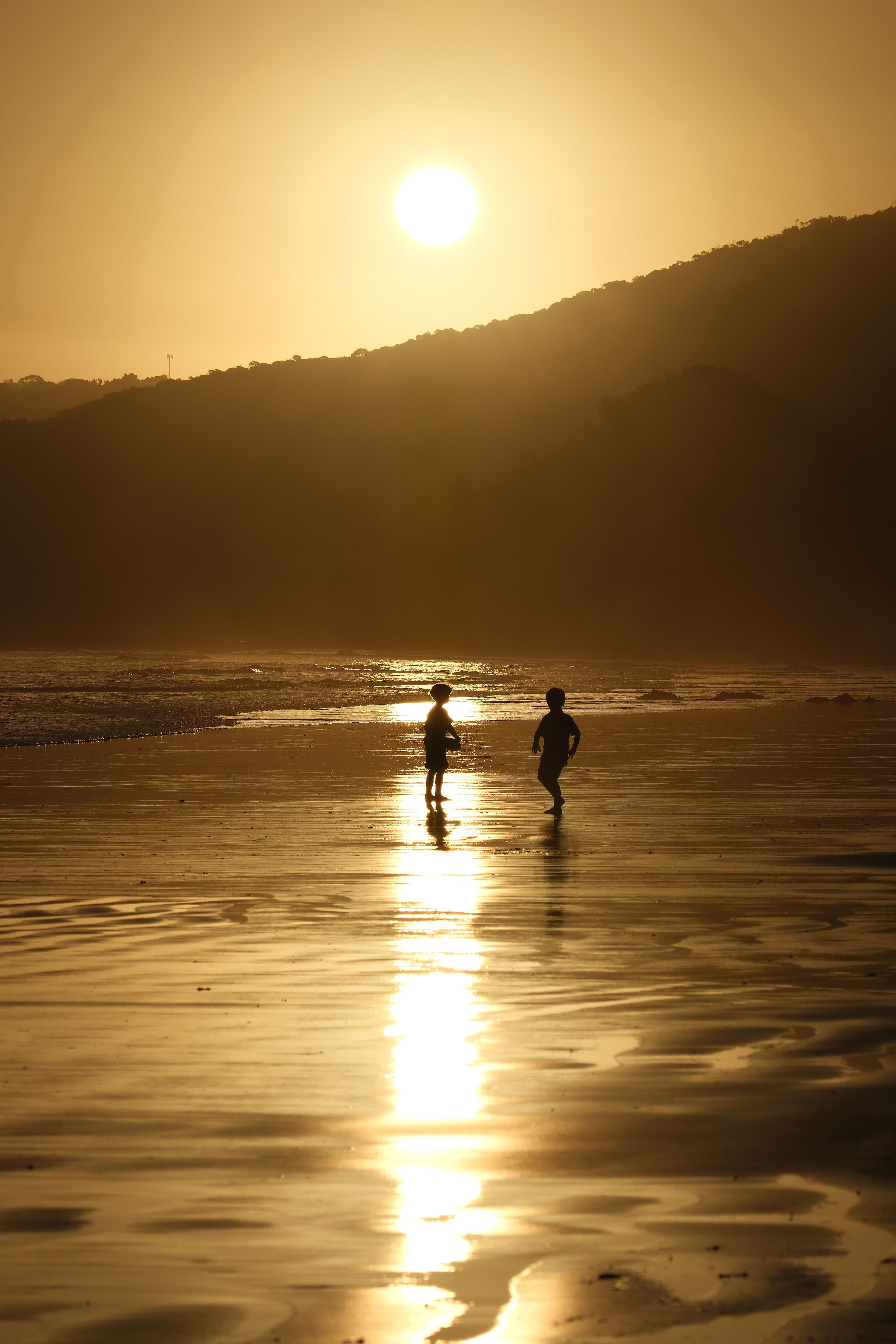 Silhouette of Two Individuals on Beach at Sunset · Free Stock Photo