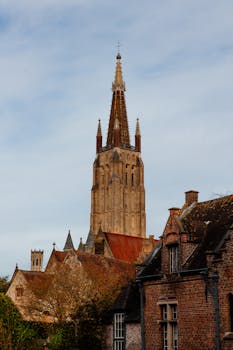 Stunning view of Church of Our Lady in Bruges, Belgium with classic architecture.