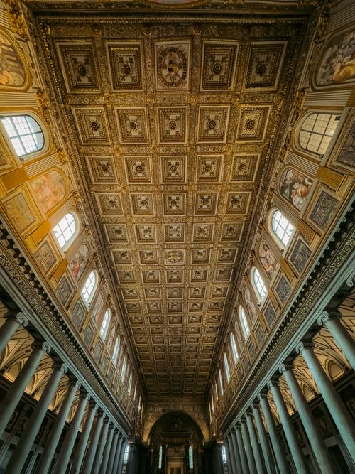 Free Marvel at the intricate ceiling in the Basilica di Santa Maria Maggiore, captured in Rome. Stock Photo