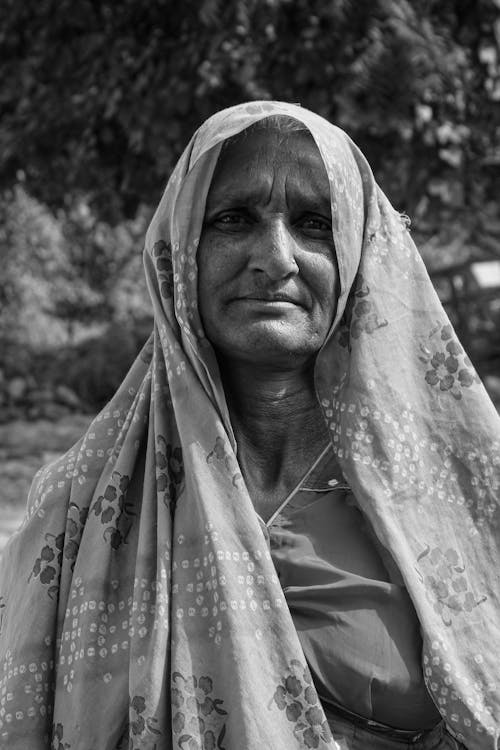 Greyscale Photography of Woman Wearing Headscarf