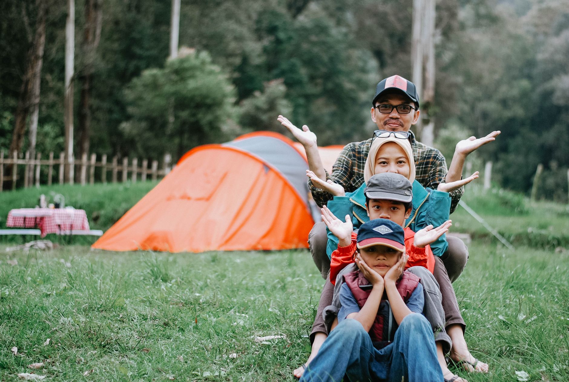 Family camping adventure in scenic outdoors