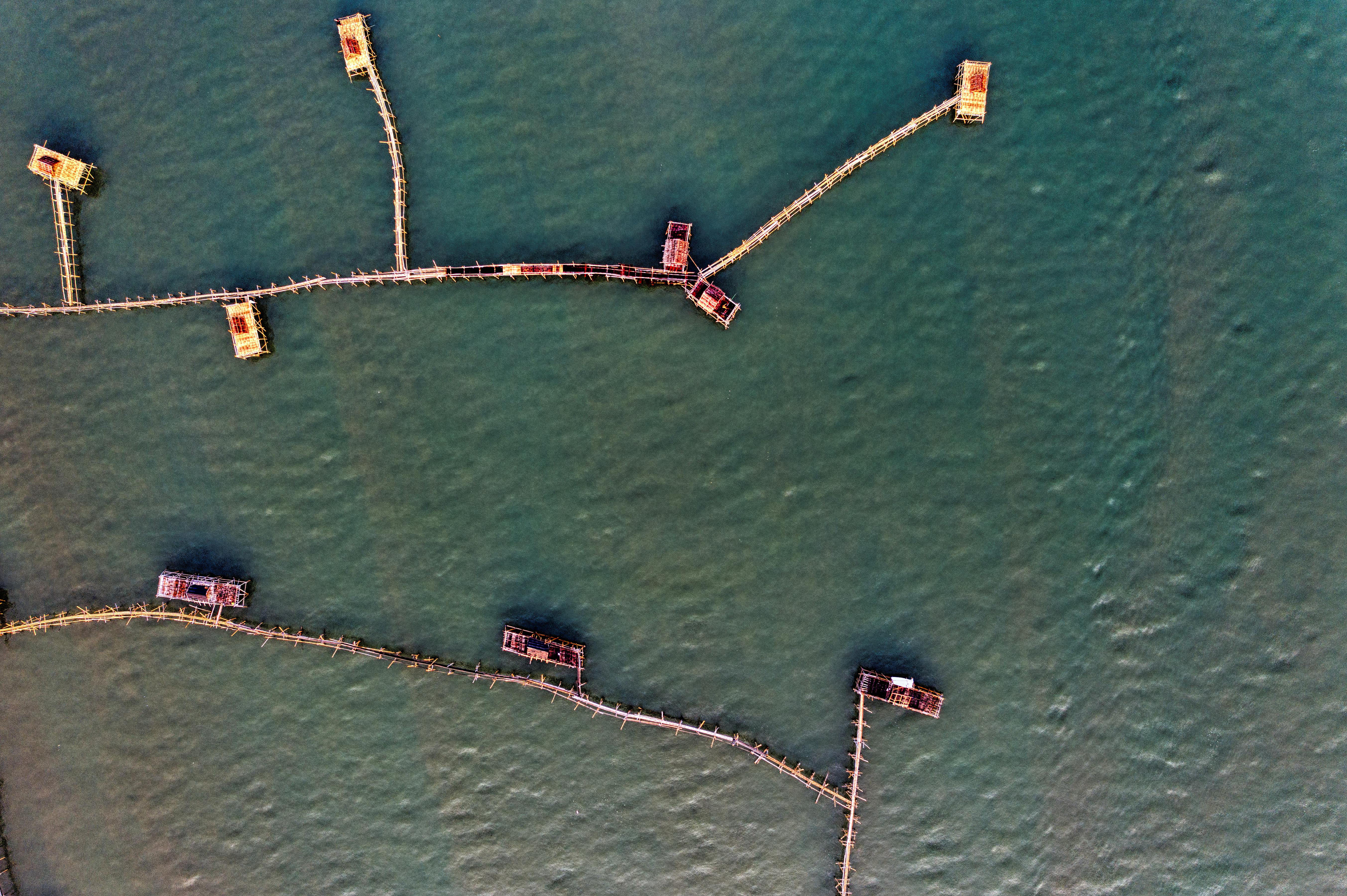 aerial view of piers