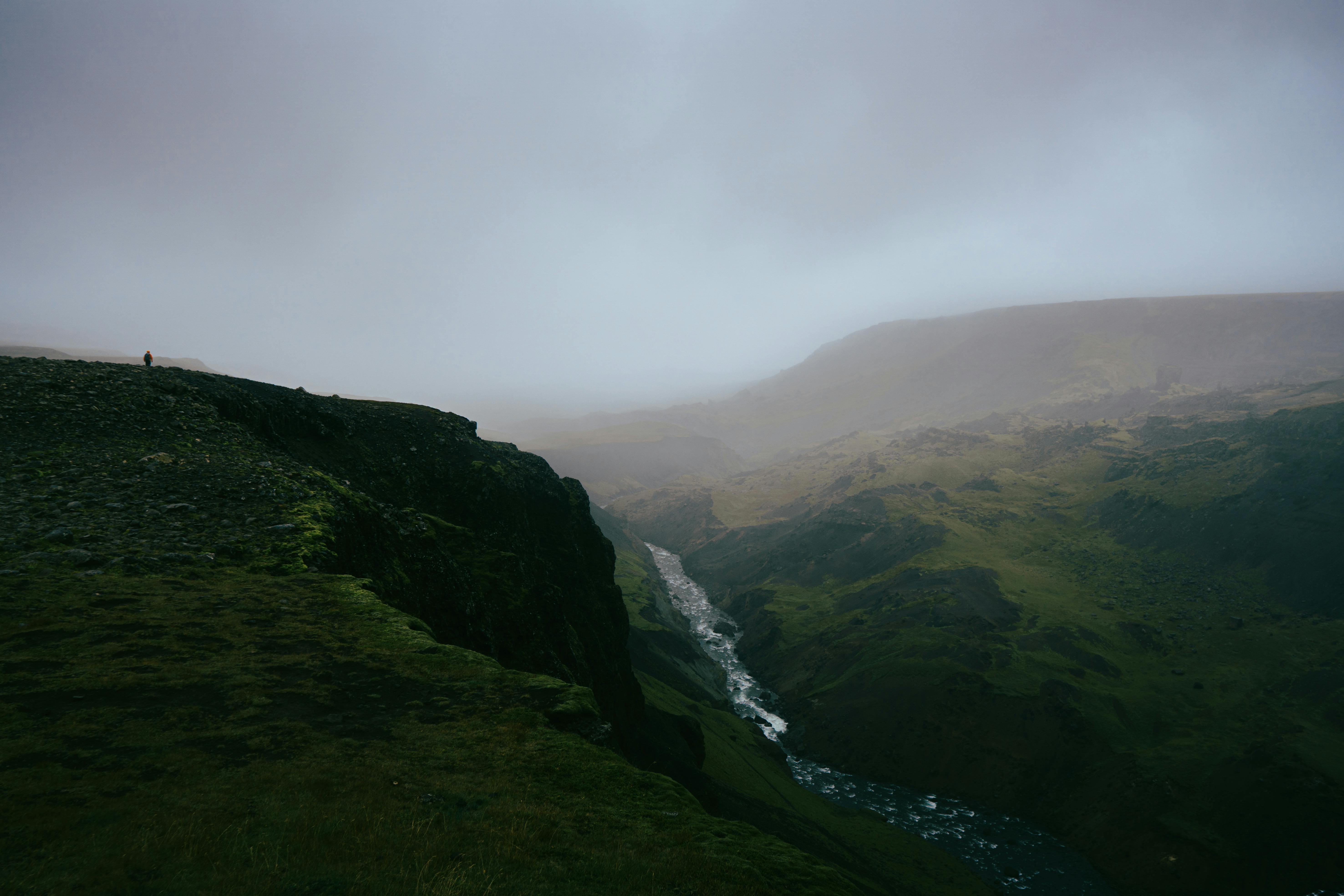 Haifoss Waterfall In Rugged Canyon With Sweeping Viewpoint In Iceland