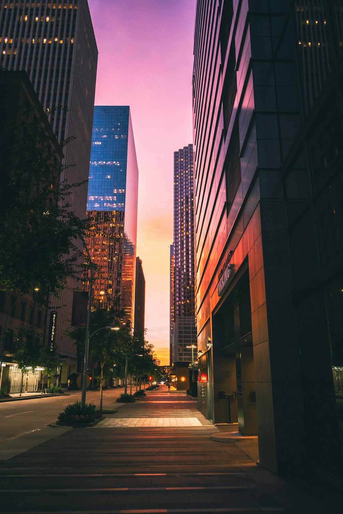 Houston skyline with modern architecture at golden hour