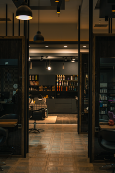 Elegant hair salon with contemporary design and inviting lighting ambience for a chic experience.