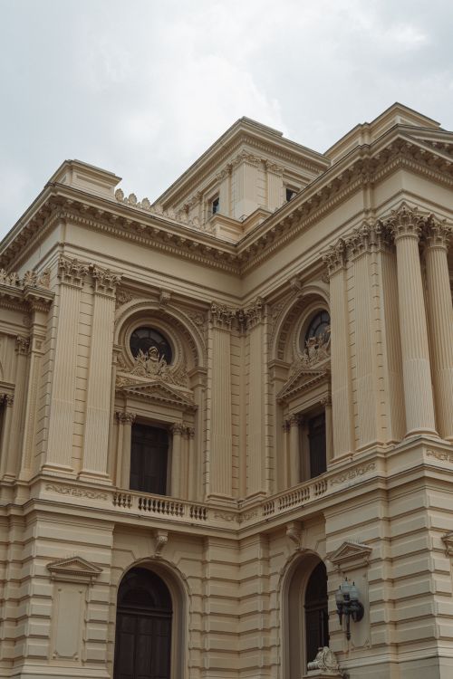 Free Detailed view of a historic building's ornate facade in São Paulo, Brasil. Stock Photo