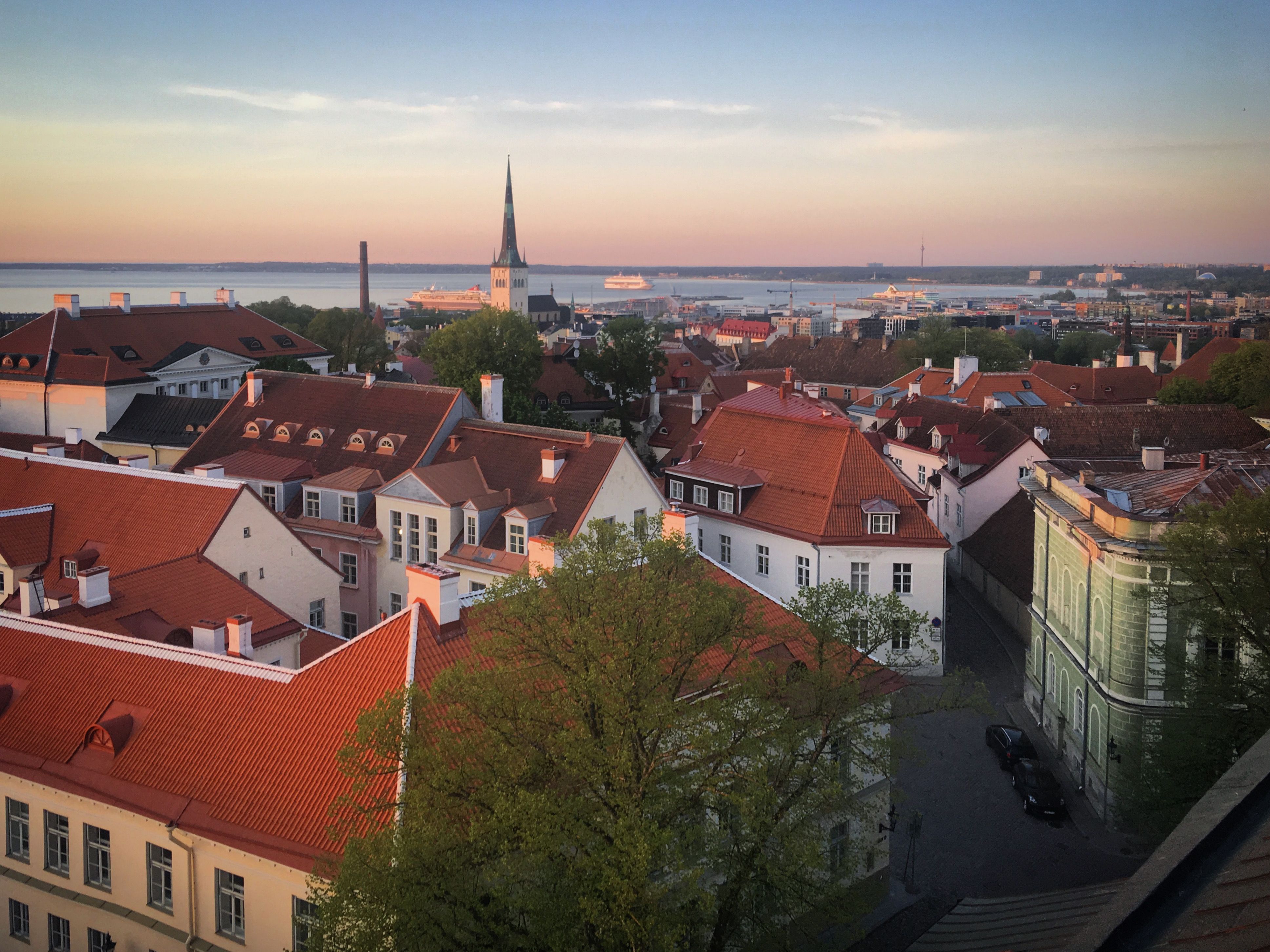 A compact apartment kitchenette with induction hob and window over an Estonian old town street