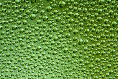 Close-up of water droplets on green glass forming an abstract pattern — photo by Valentin Ivantsov on Pexels