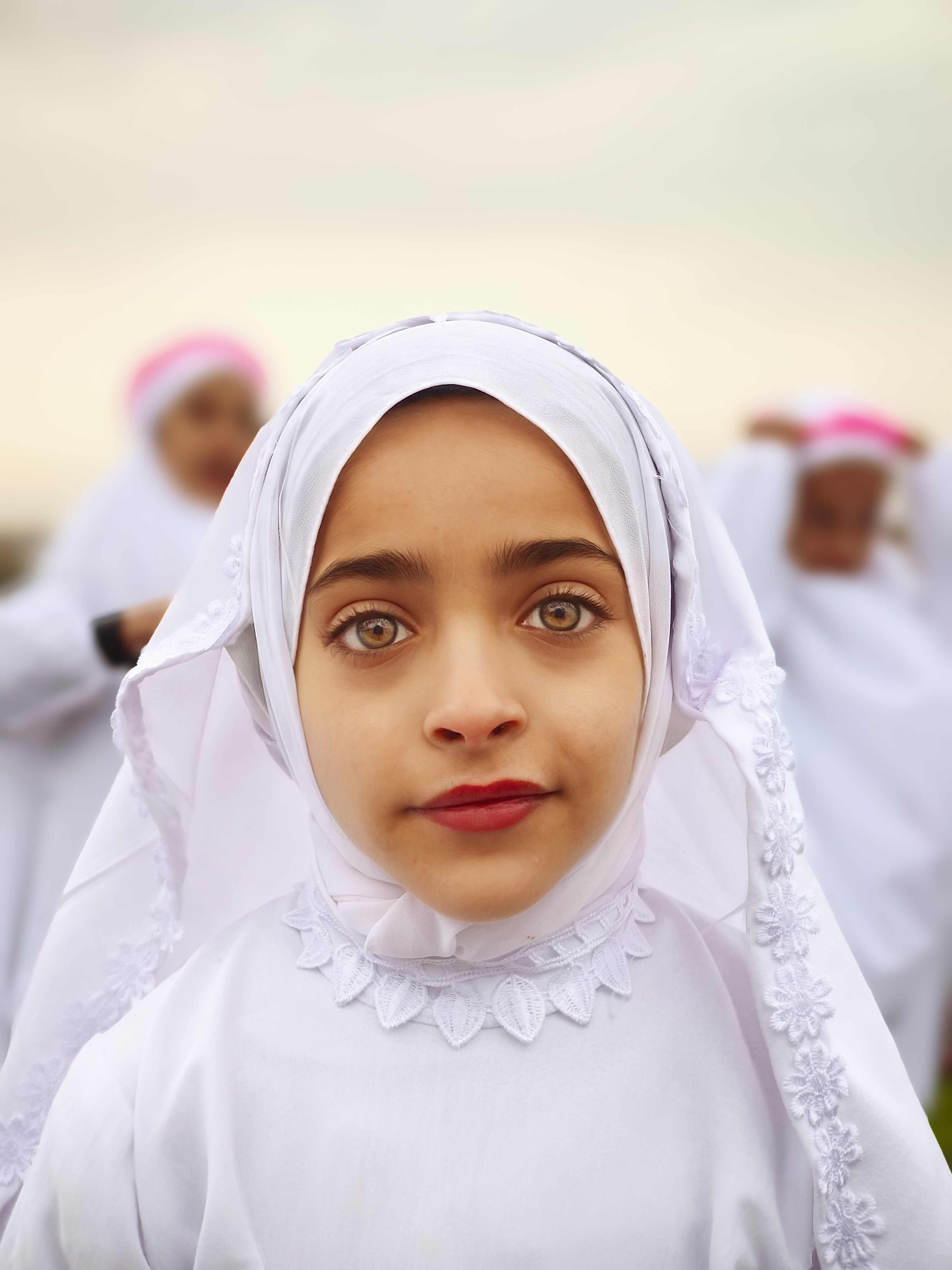 Young Girl in Traditional White Hijab Portrait · Free Stock Photo