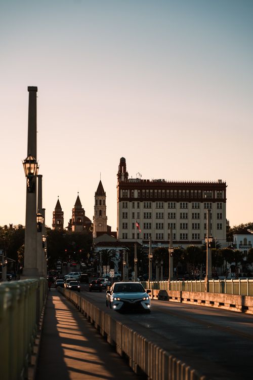 Free Captivating sunset over historic architecture in St. Augustine, Florida. Stock Photo