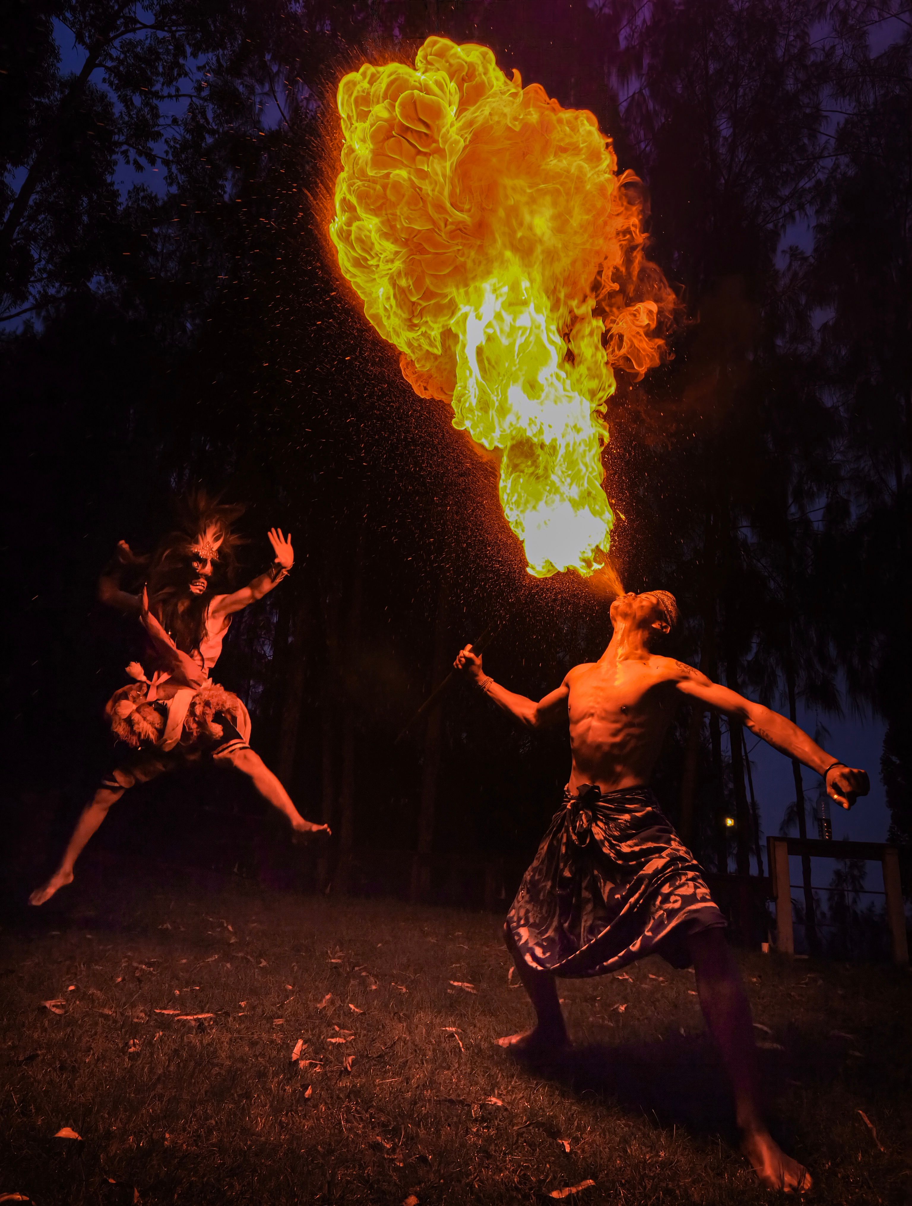 Spectacular Fire Breathing Performance at Night · Free Stock Photo