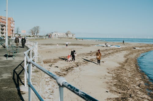 Free People Walking Near Beach Line Stock Photo