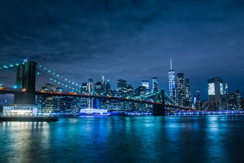 City Skyline Across Body of Water during Night Time