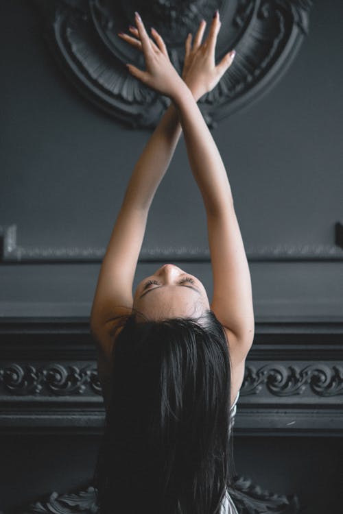 Free Woman  Bending Her Body Stock Photo