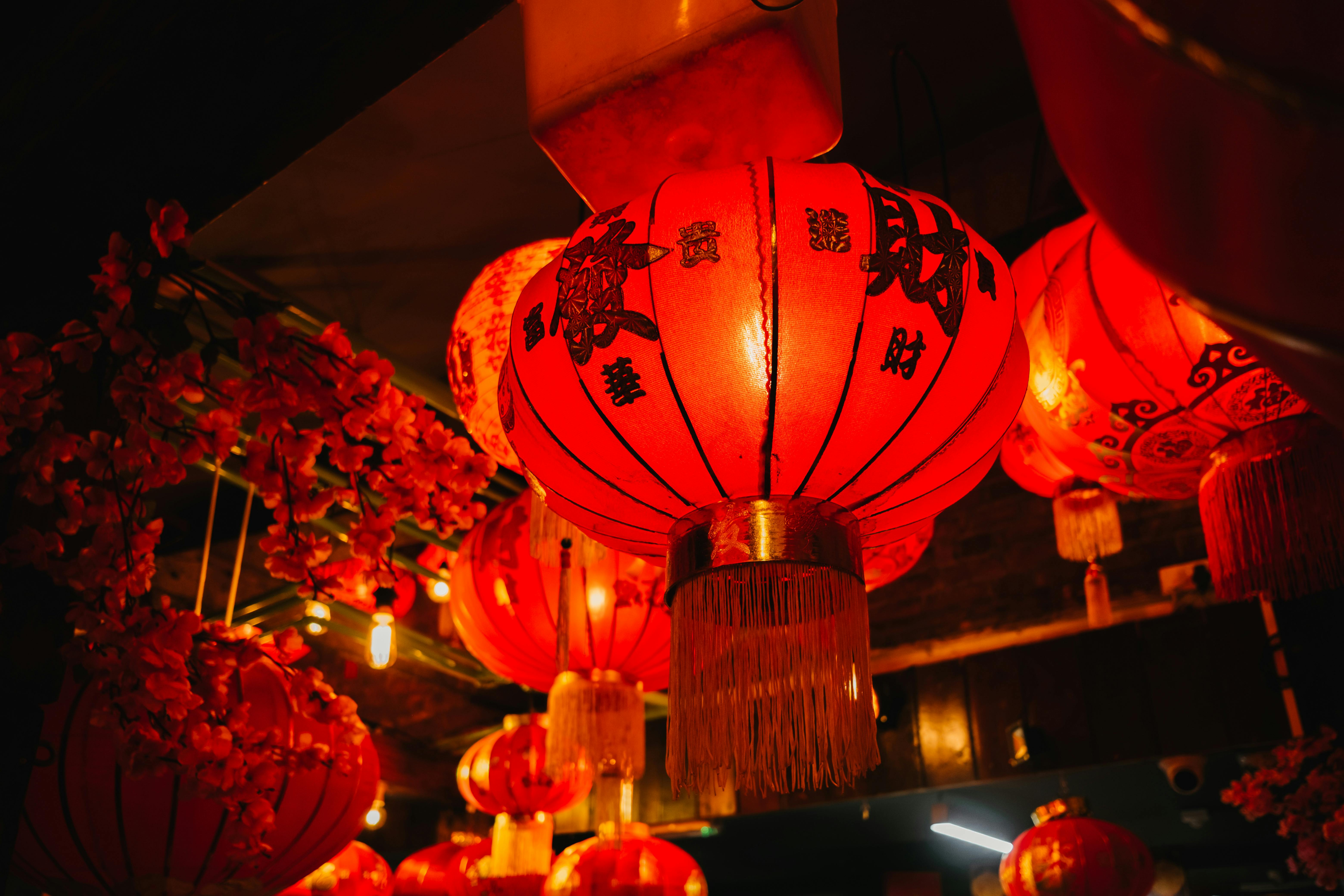 Glowing red lanterns create a warm festive atmosphere in Dublin's celebration of Chinese culture.