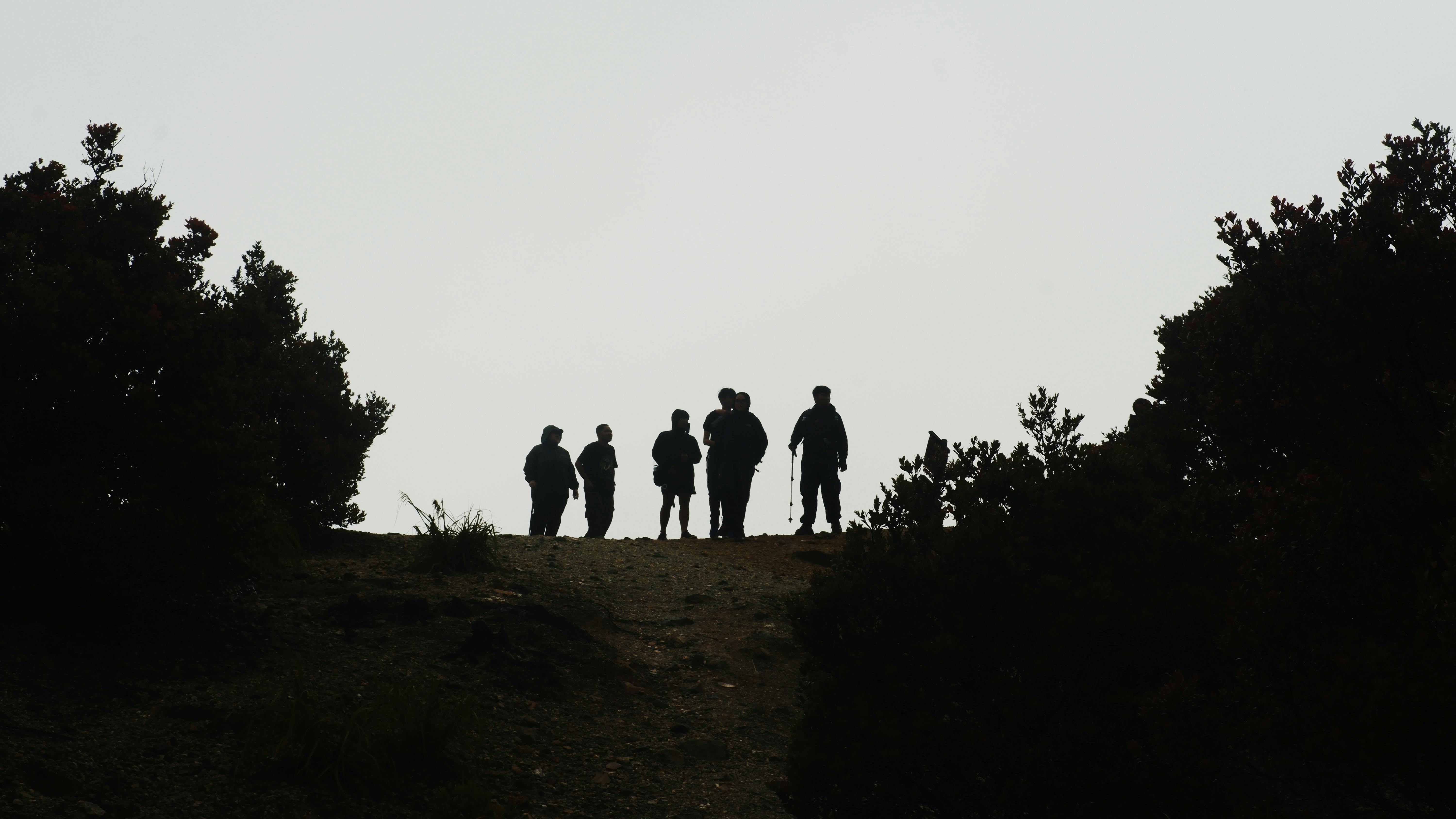 免費 陰天，在西爪哇山脊小徑上，徒步旅行者的身影勾勒出剪影，捕捉了探索和自然的精髓。 圖庫相片