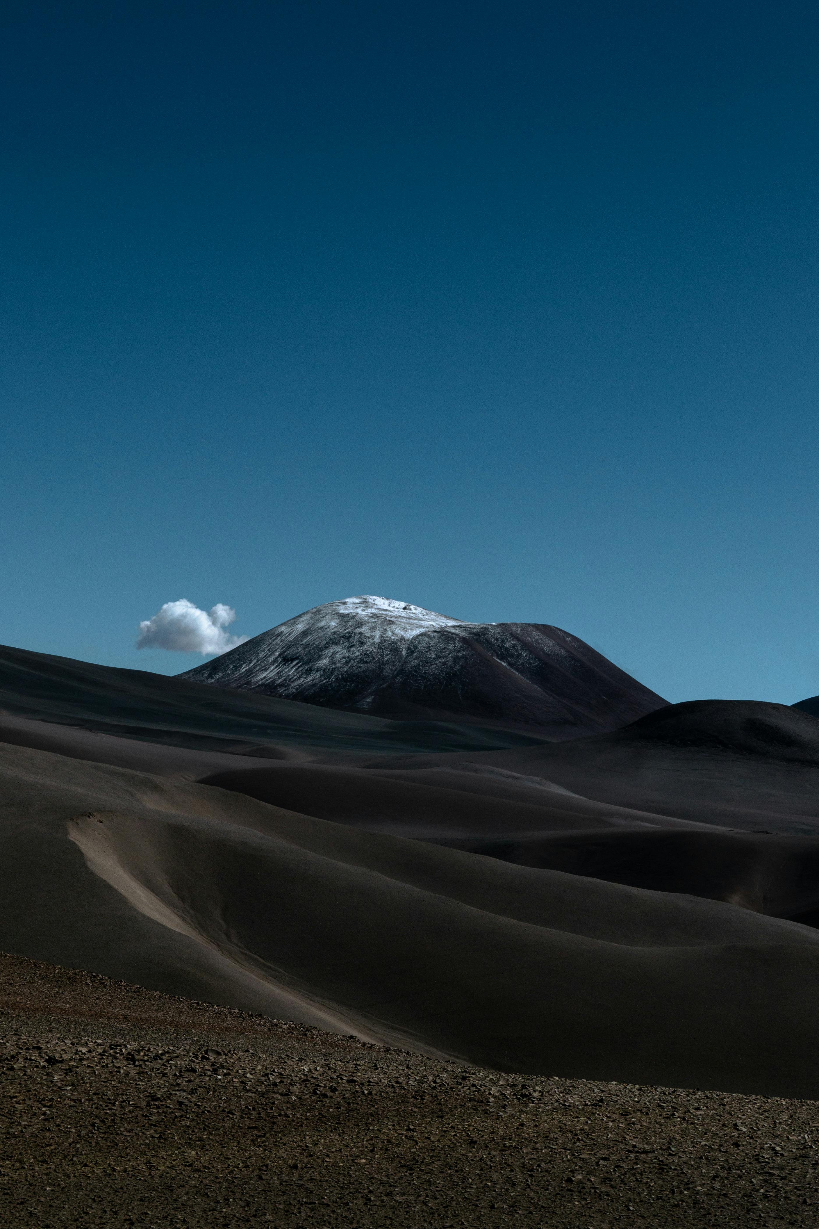 A stunning view of a snow-capped mountain under a clear blue sky.