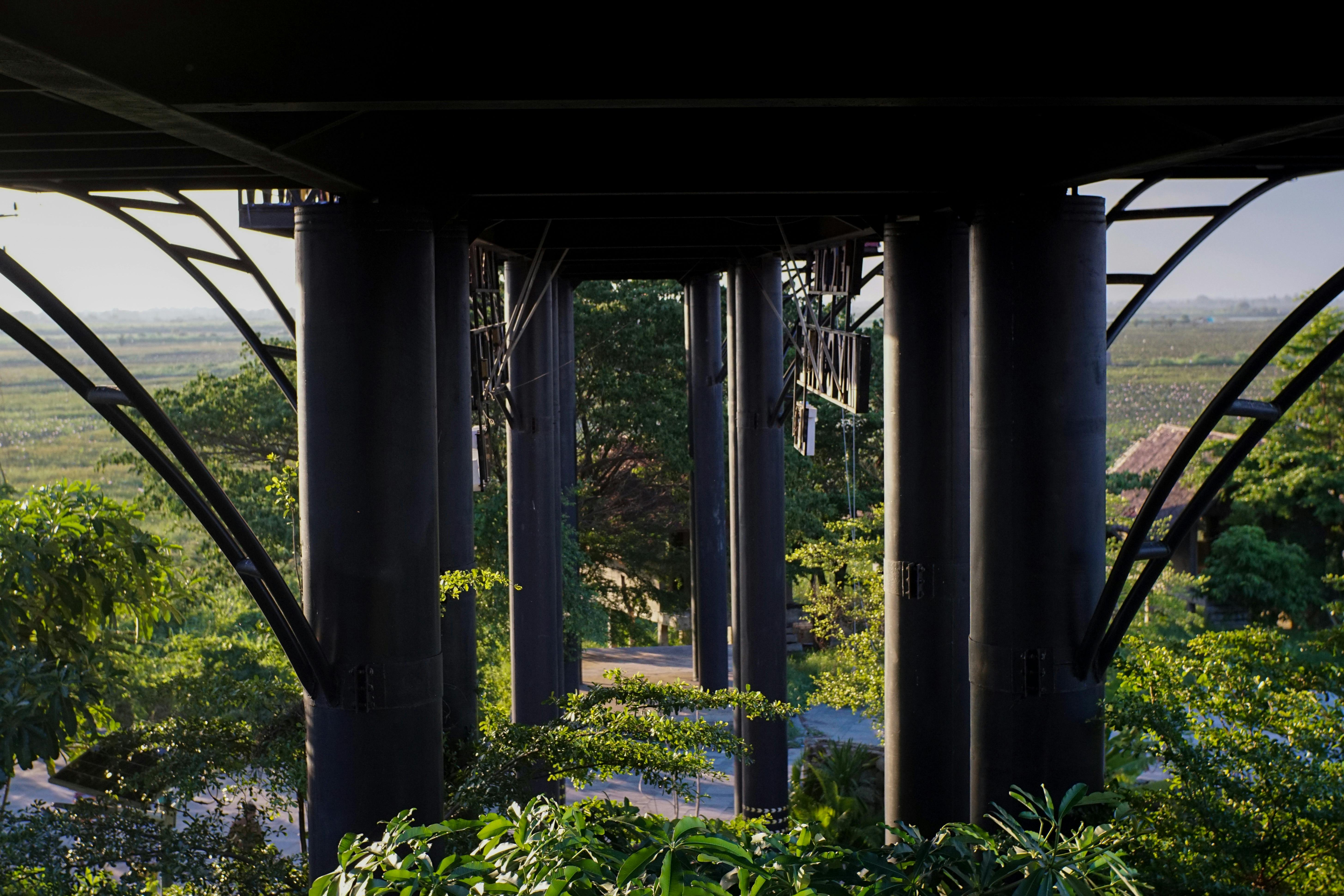 View of a steel bridge structure amidst lush greenery, located near Phnom Penh, Cambodia. - Phnom Penh