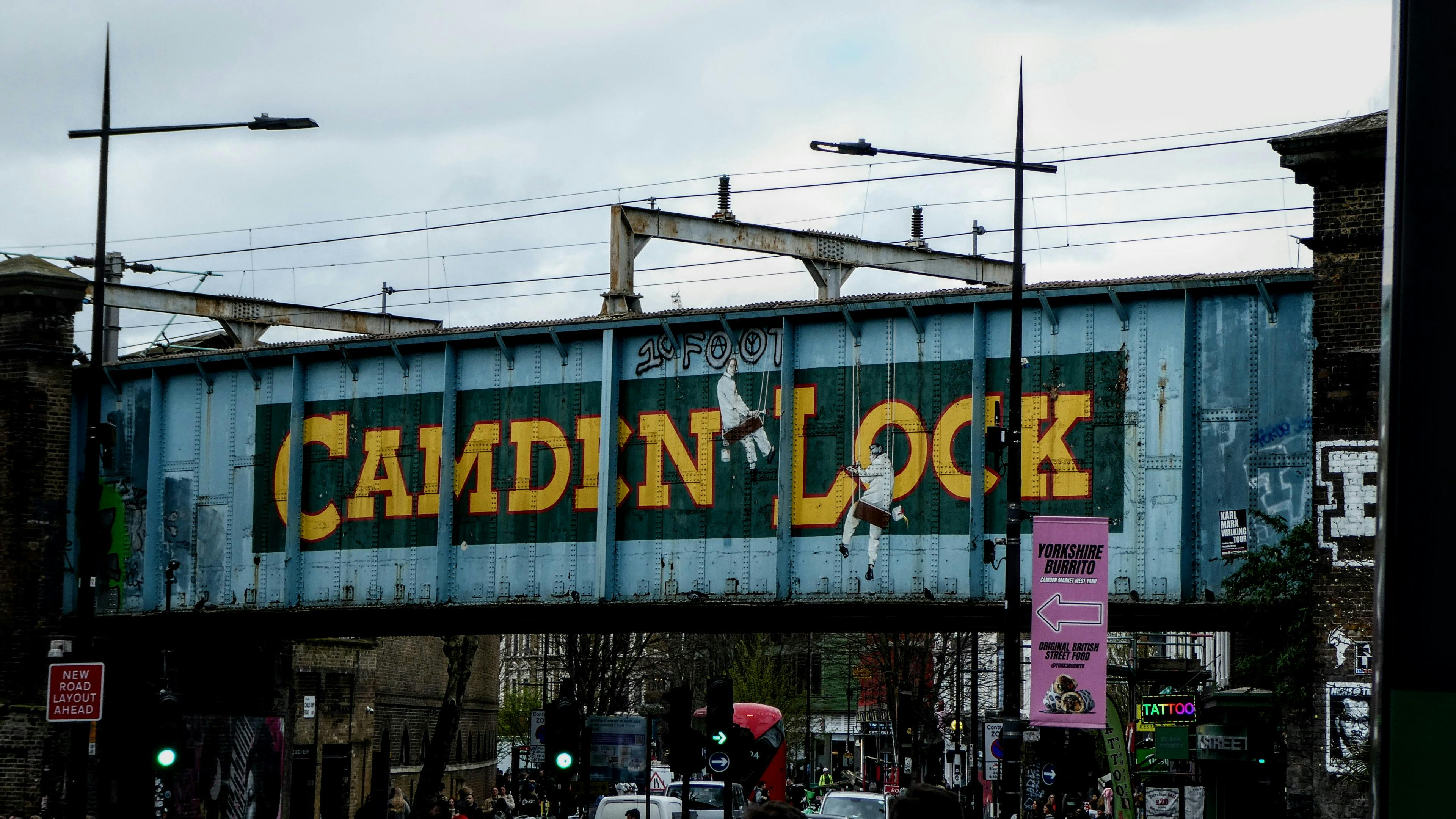 Iconic Camden Lock bridge in London showcasing street culture.