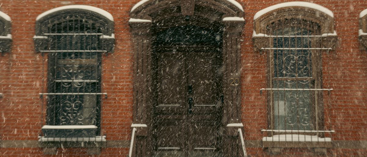 Front entry door where a peephole is installed
