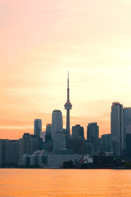 Toronto Skyline with CN Tower at Sunset · Free Stock Photo