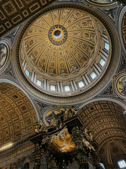 Free Beautiful view of the ornate ceiling in St. Peter's Basilica, Vatican City. Stock Photo