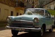Vintage Blue Car on City Street in Daylight
